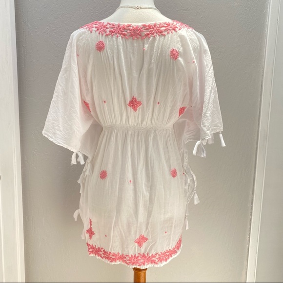 Original Letarte Maui HI Beach Coverup Pink White v-neck Embroidered XLP Floral - Picture 5 of 15
